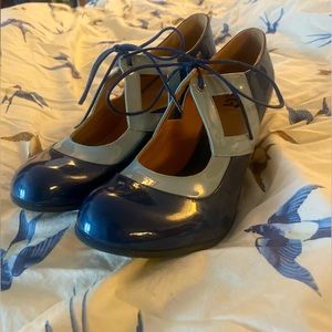 Fleuvog “Vestal” blue patent leather Mary Jane 8.5, never worn, discontinued.